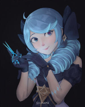 a fan art of Gwen from League of Legends